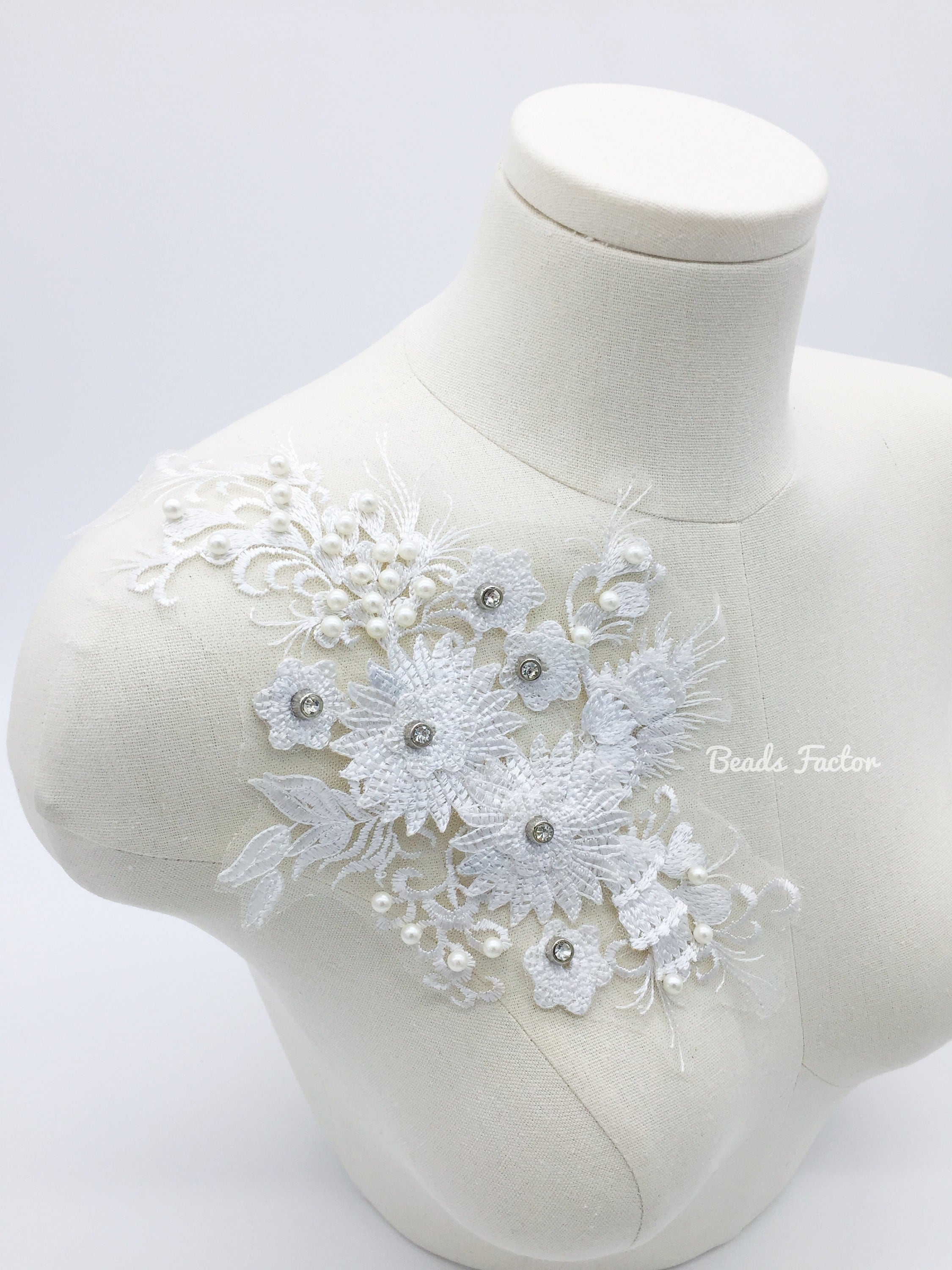 3D Flower Embroidery Applique, Embroidered Lace Patch, 27x16.5cm