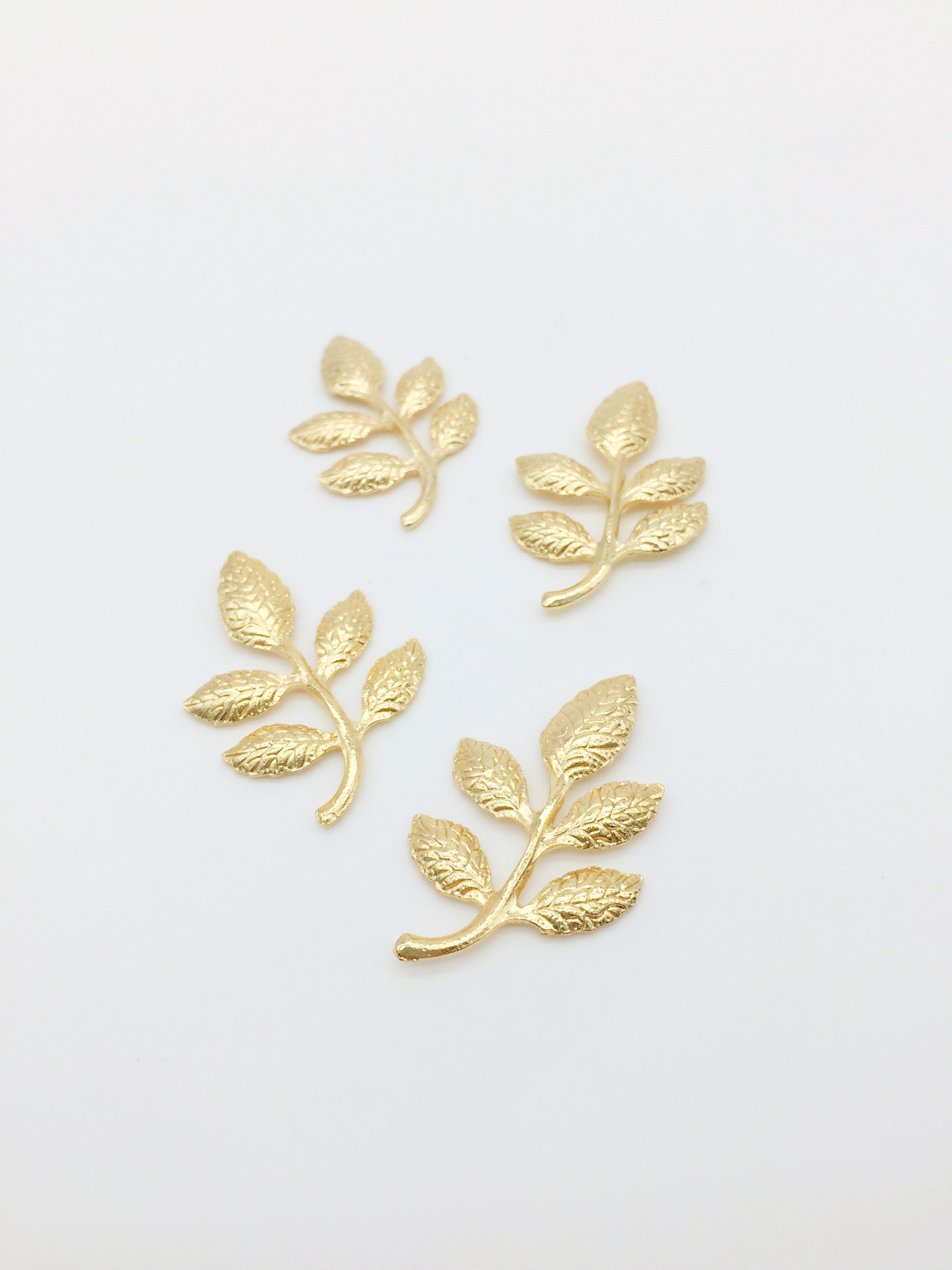 4 x Textured Warm Gold Metal Leaf for Headpiece Making, 35x24mm (3519)