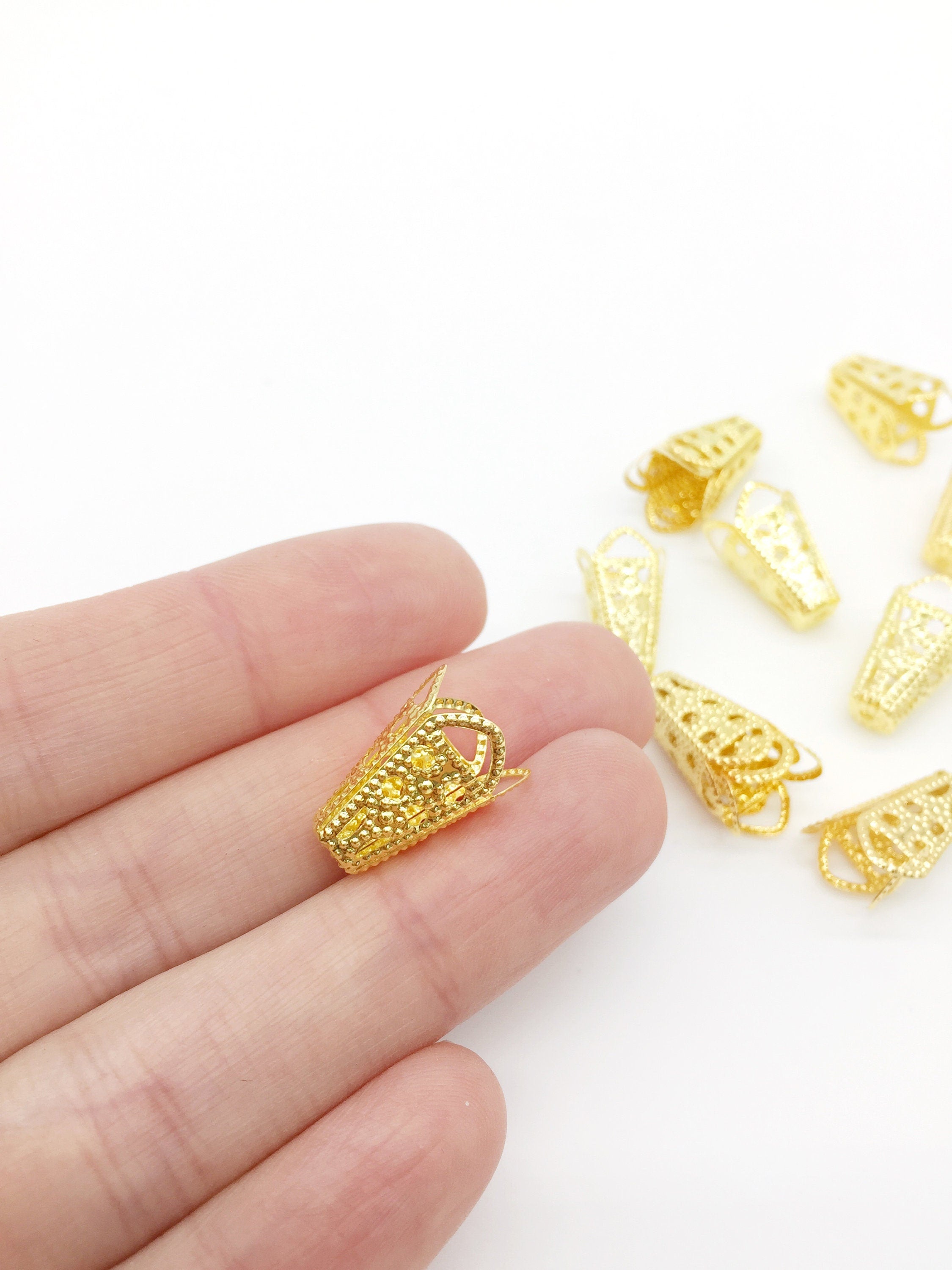 50 x Metal Gold Filigree Flower Bead Caps Conical Shape , 17x10mm (3260)