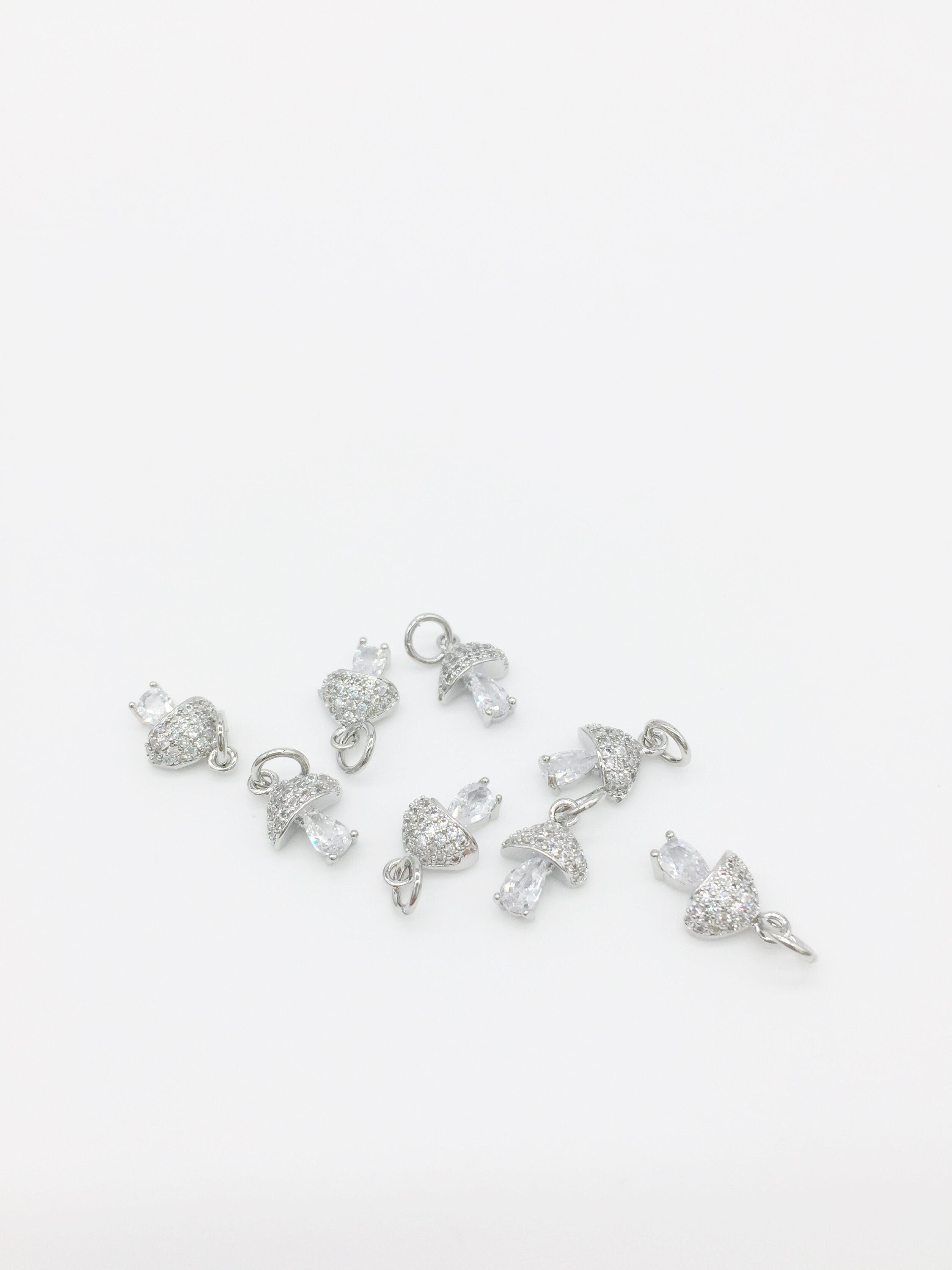 1 x Platinum Mushroom Pendant with Cubic Zirconia, 12x7.5mm (1027)