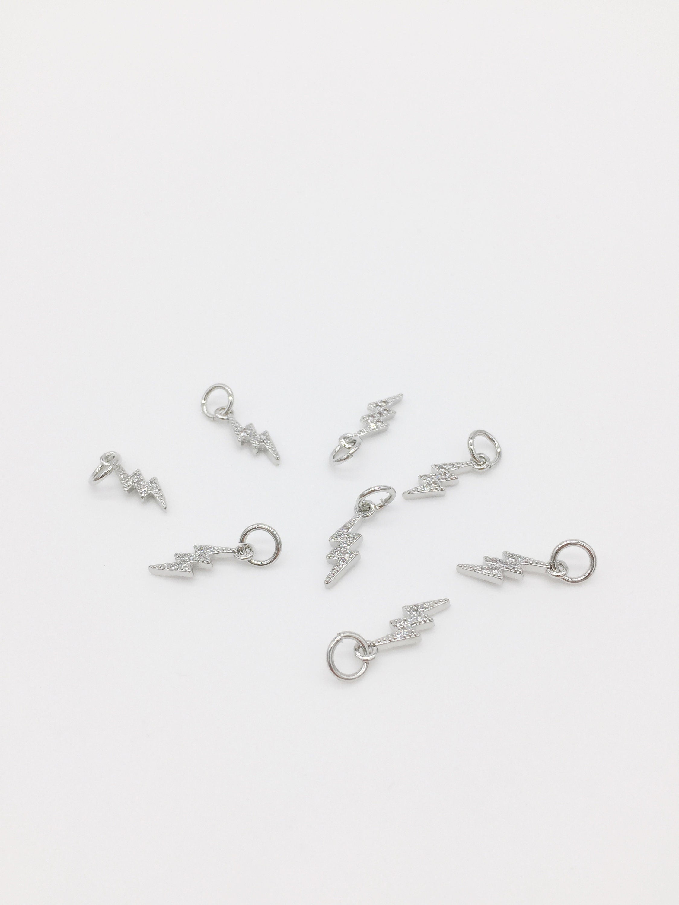 CZ Rhodium Lightning Bolt Charms, 12x4.5mm (1605)