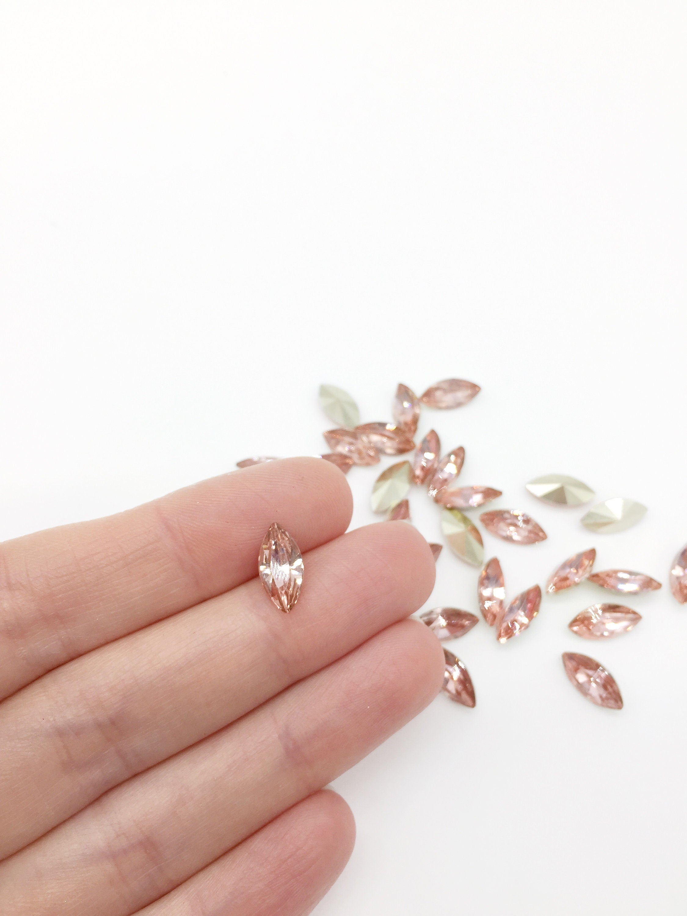 24 x 6x12mm Light Pink Crystal Navette Rhinestones, Foiled Back (2257)