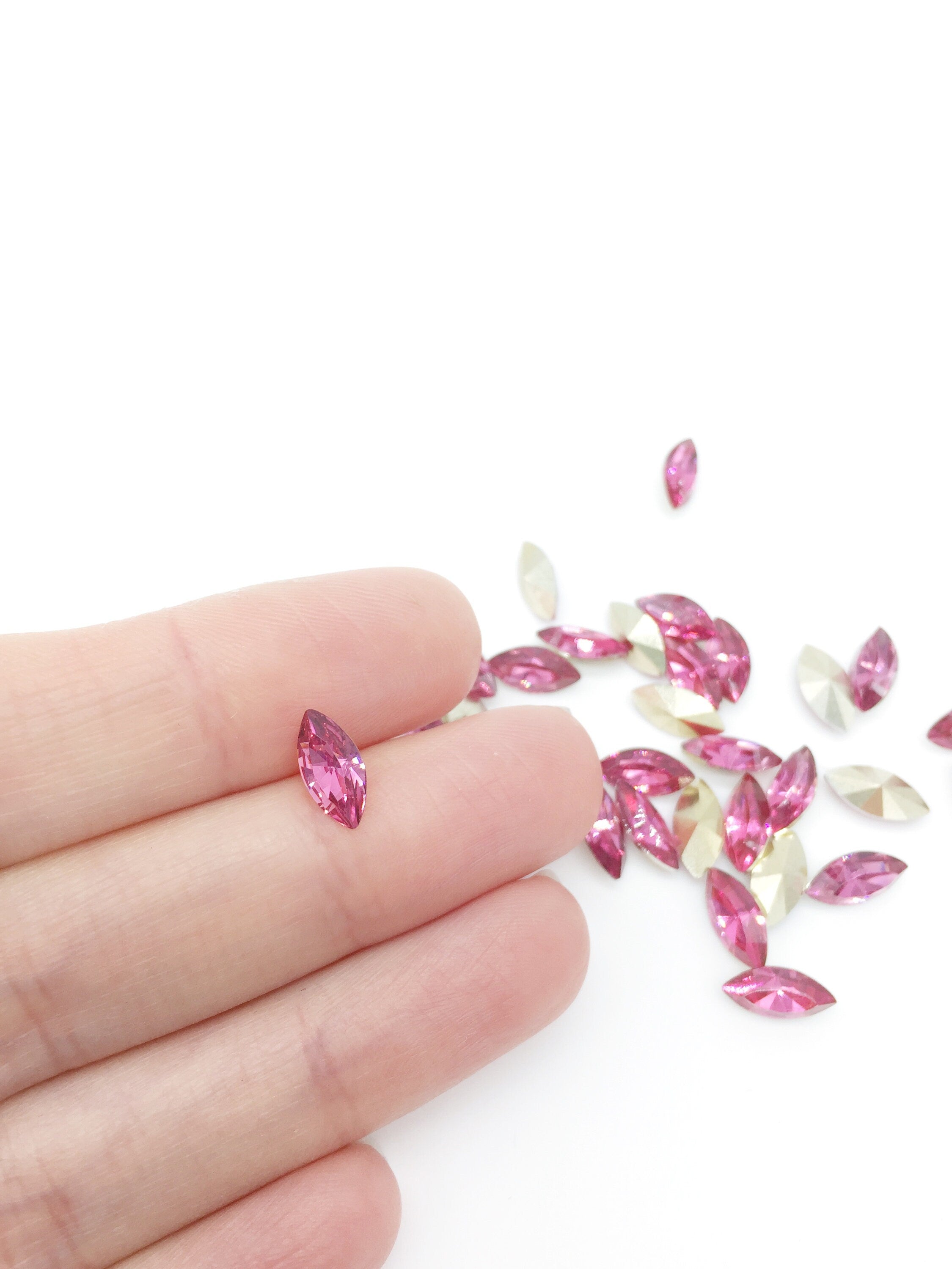 24 x 6x12mm Rose Crystal Navette Rhinestones, Foiled Back (2256)