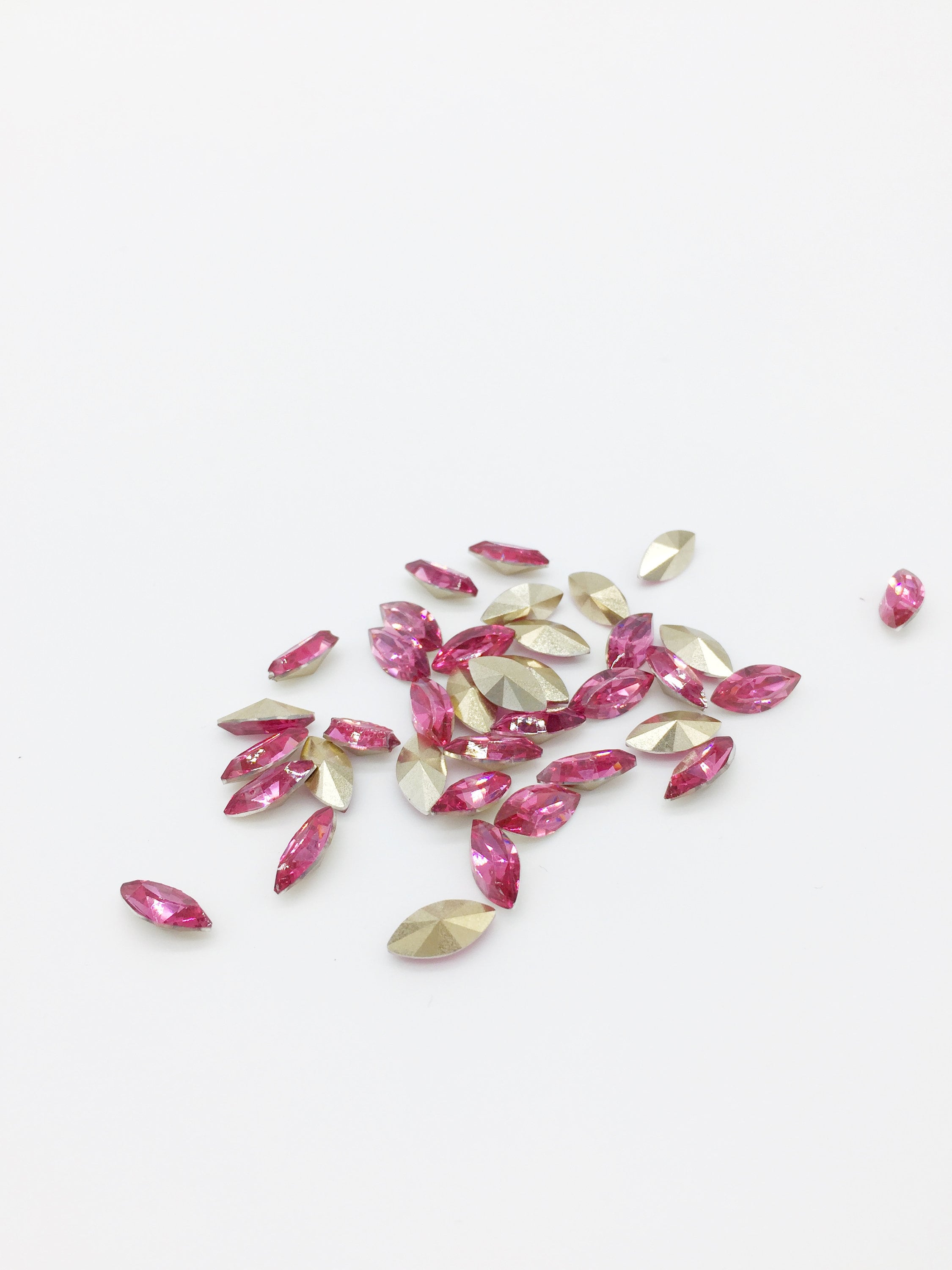 24 x 5x10mm Rose Crystal Navette Rhinestones, Foiled Back (2256)
