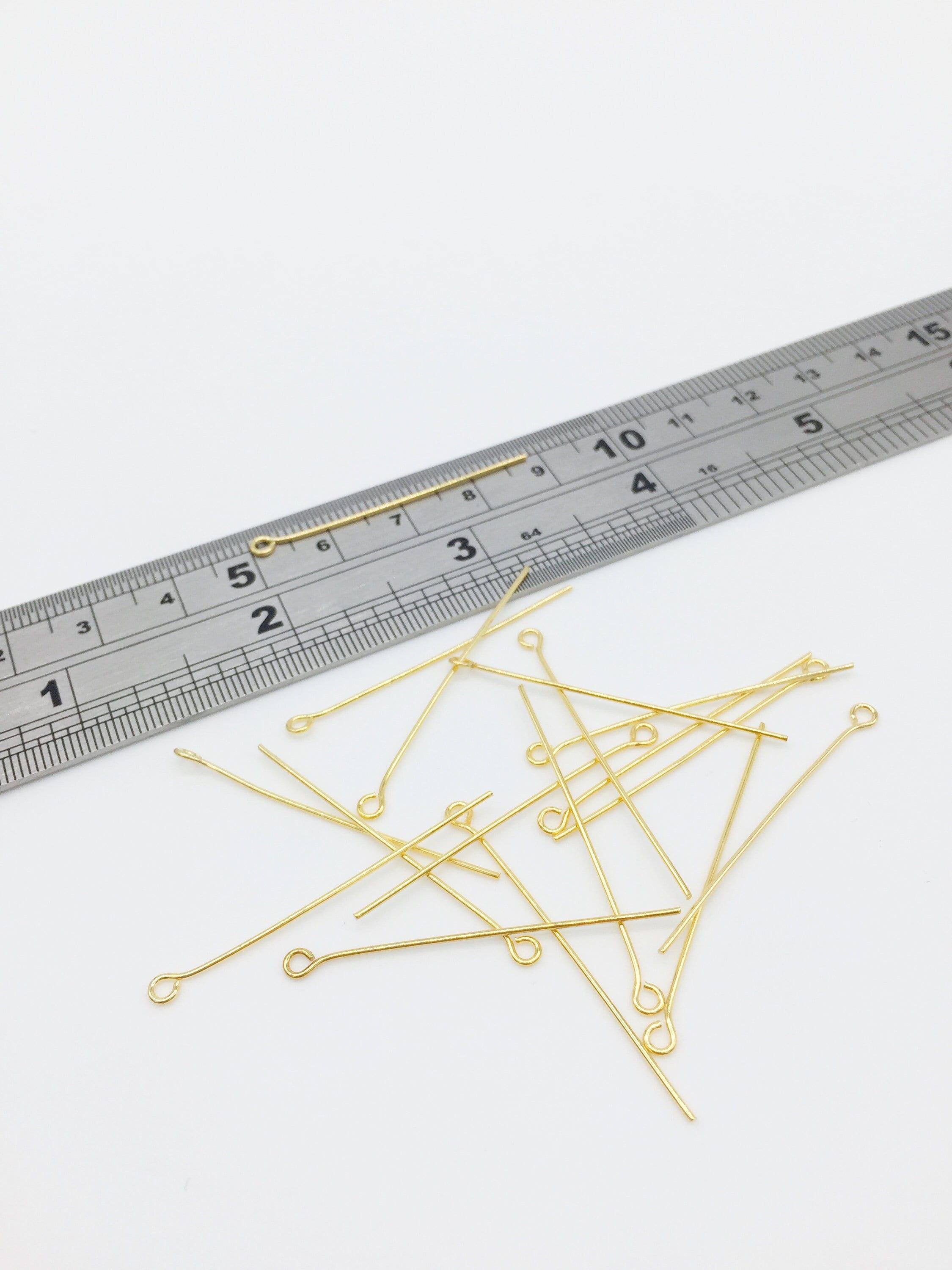 50 x 18K Gold Plated Brass Eye Pins, 38x0.7mm (3331)