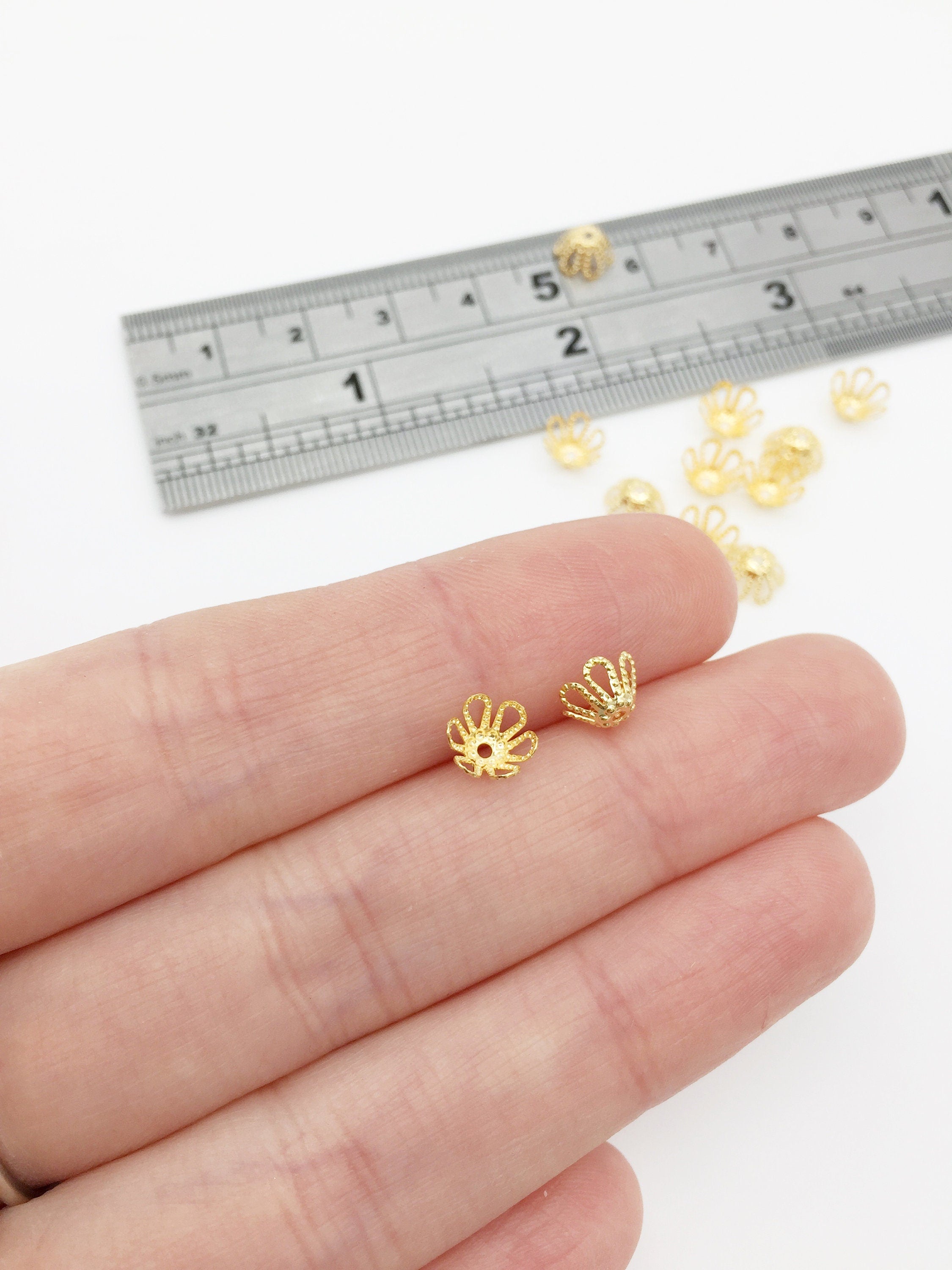 30 x 18K Gold Plated Filigree Bead Caps, 6.5mm (3340)