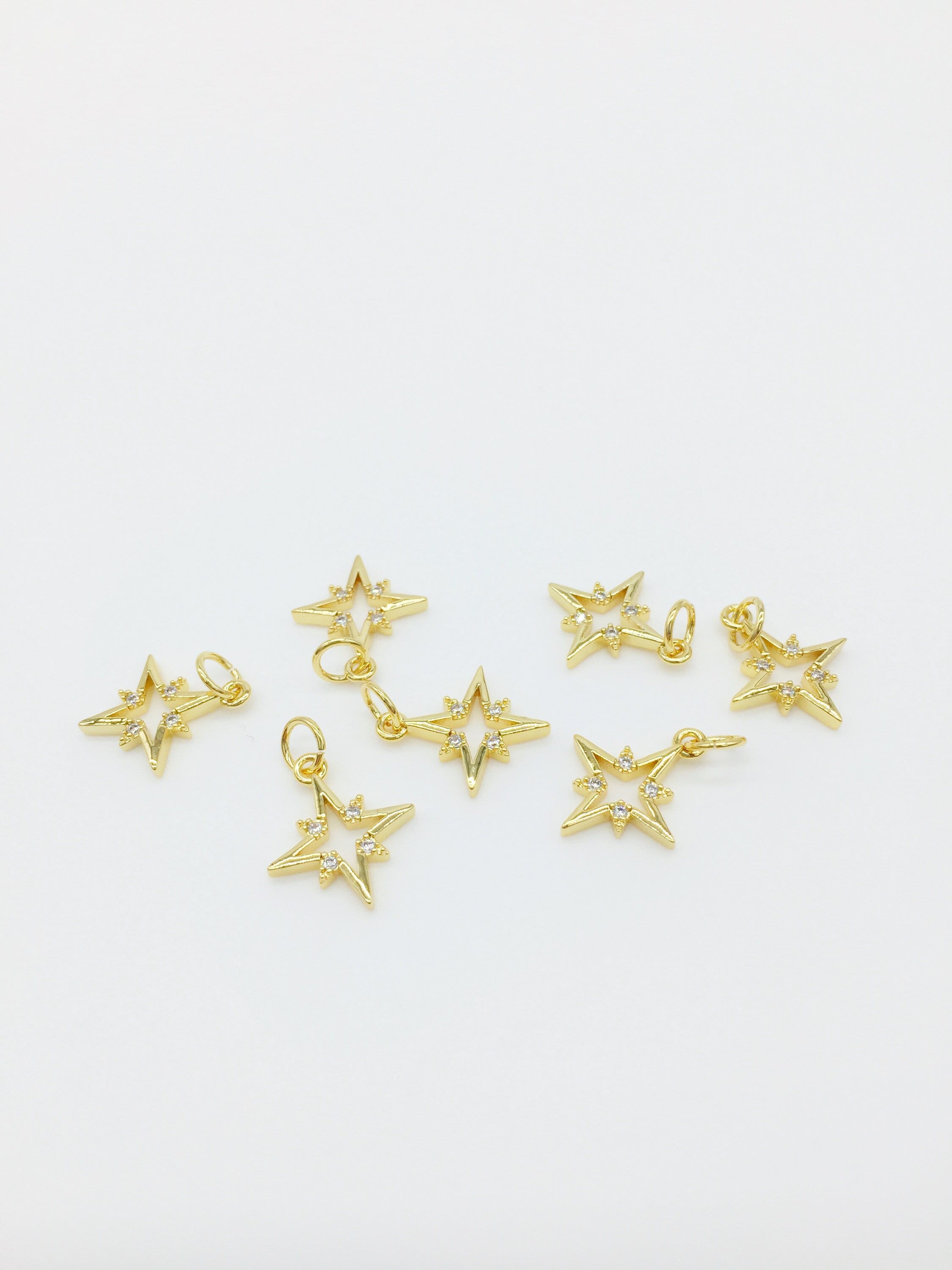1 x 18K Gold Plated Tiny Northern Star Charm with Cubic Zirconia, 15x13mm (0304)