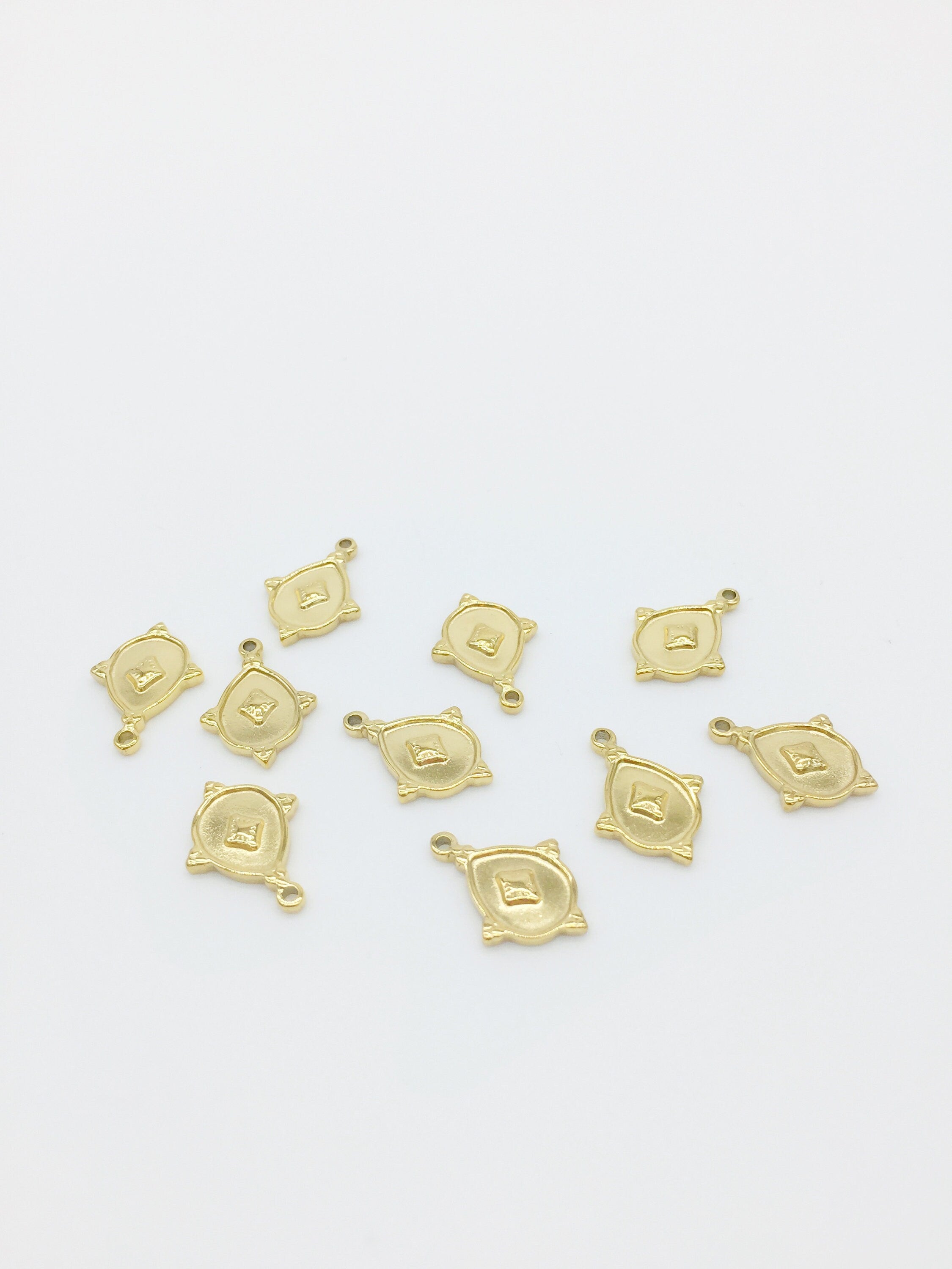 1 x 18K Gold Plated Steel Bali Style Dotted Teardrop Charm, 15x11mm (2155)