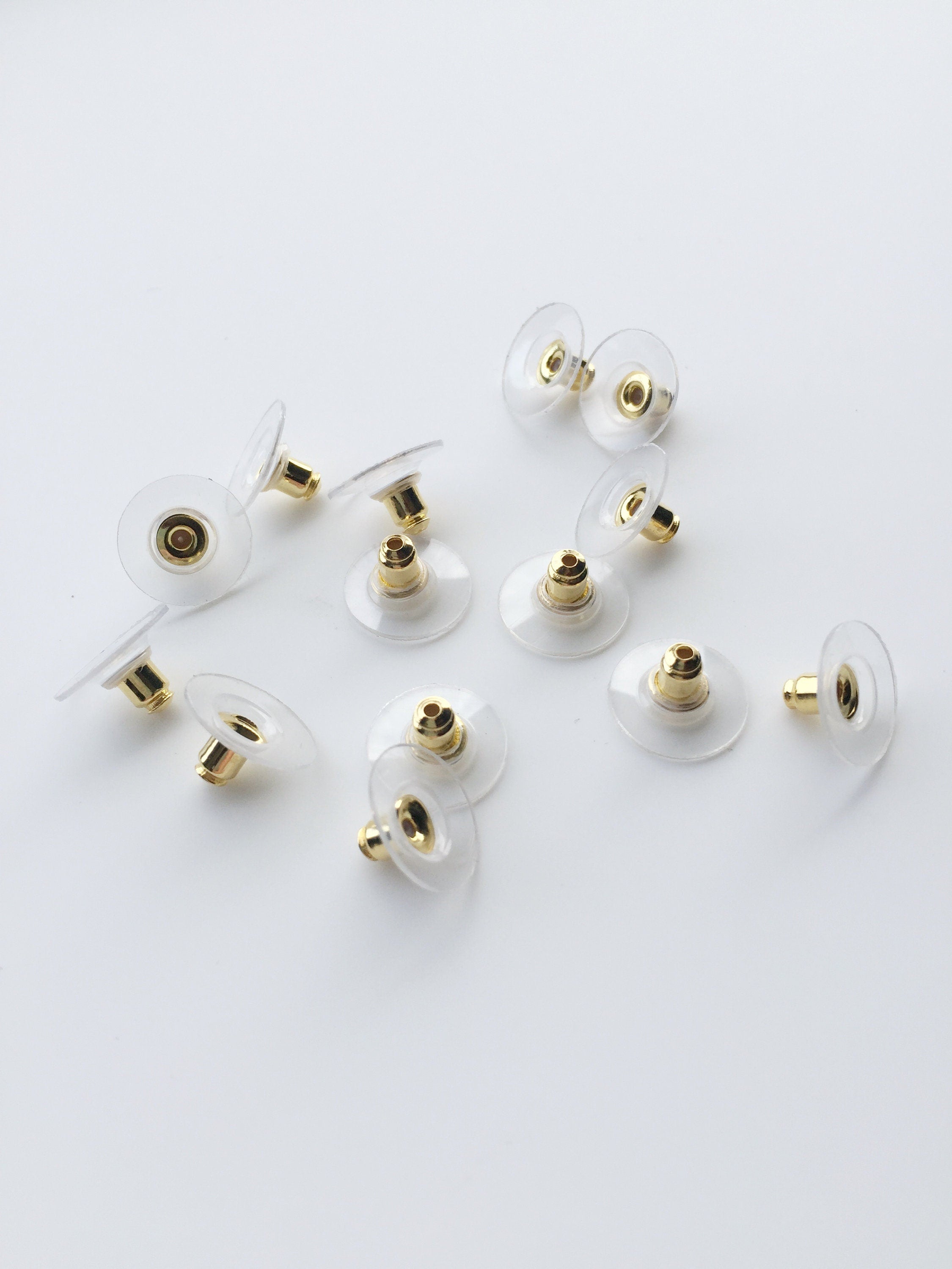 50 x Gold Earring Nuts, 12x7mm Brass and Plastic Stud Backs (3659)