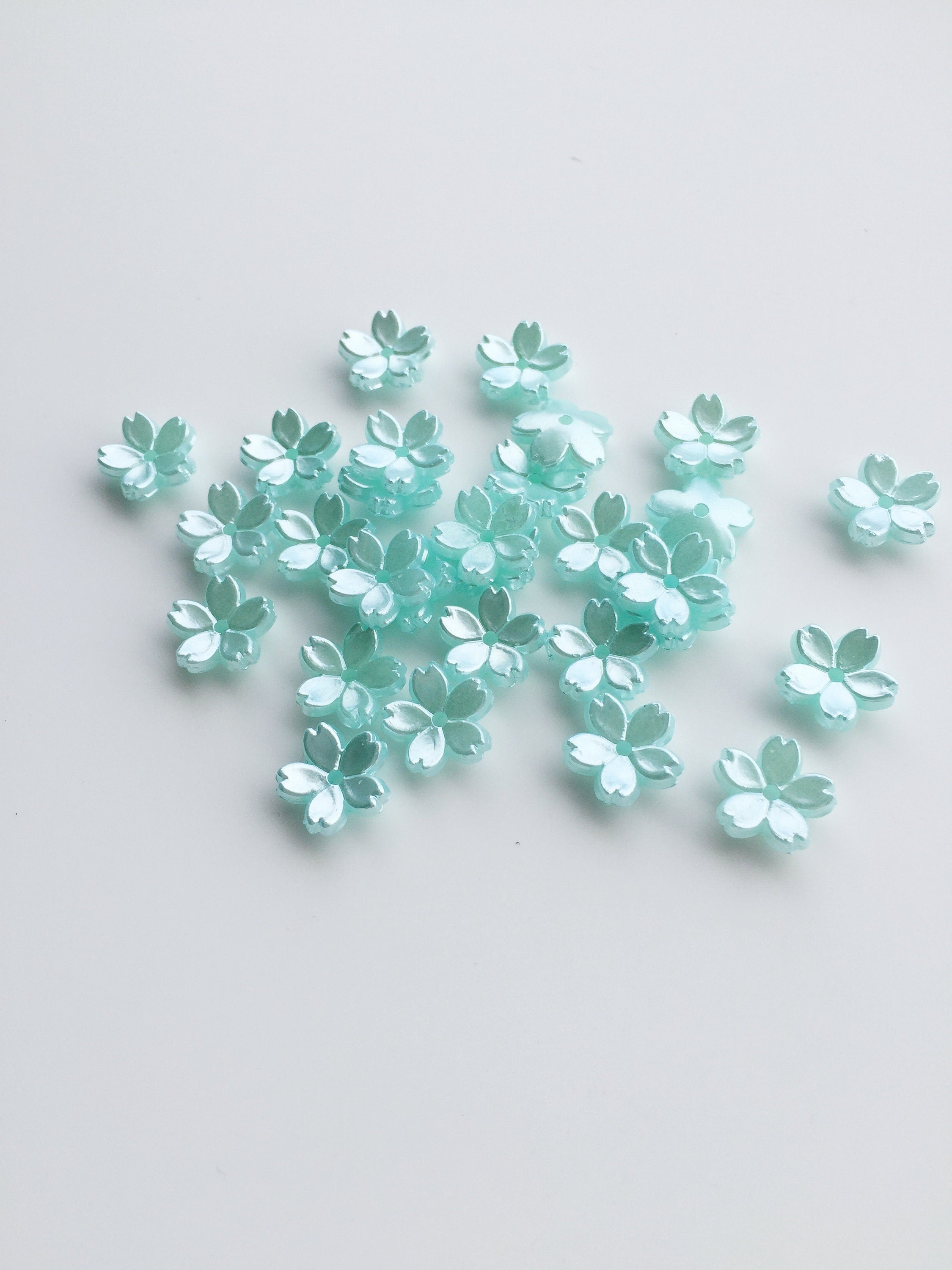 50 x Pearl Light Cyan Flower Beads, 11.5mm Lucite Sakura Flowers (3686)