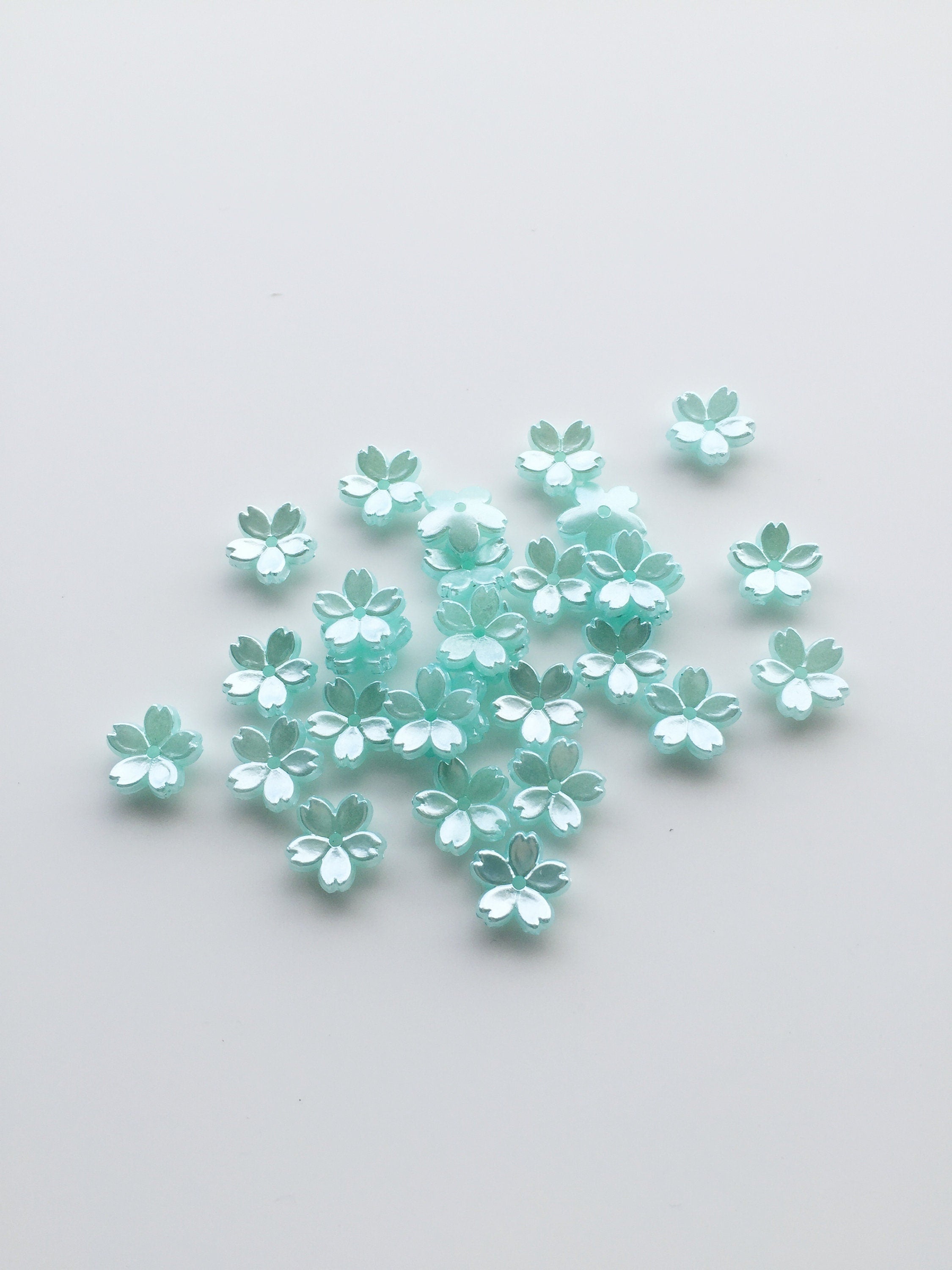 50 x Pearl Light Cyan Flower Beads, 11.5mm Lucite Sakura Flowers (3686)