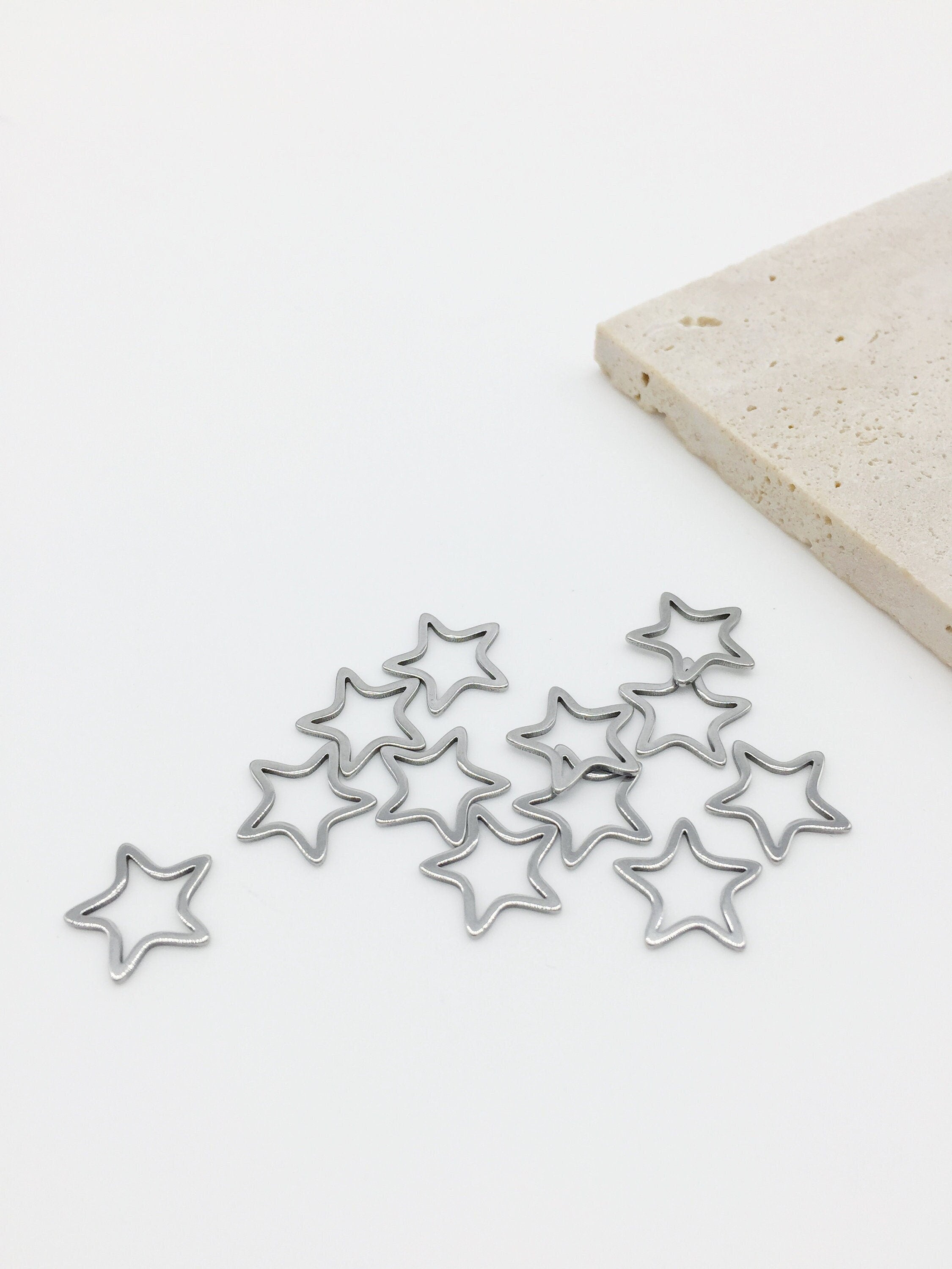12 x Stainless Steel Star Connectors, Silver Tone Star Links, 12mm Star Jewellery Connectors, Stainless Steel Jewelry Supplies
