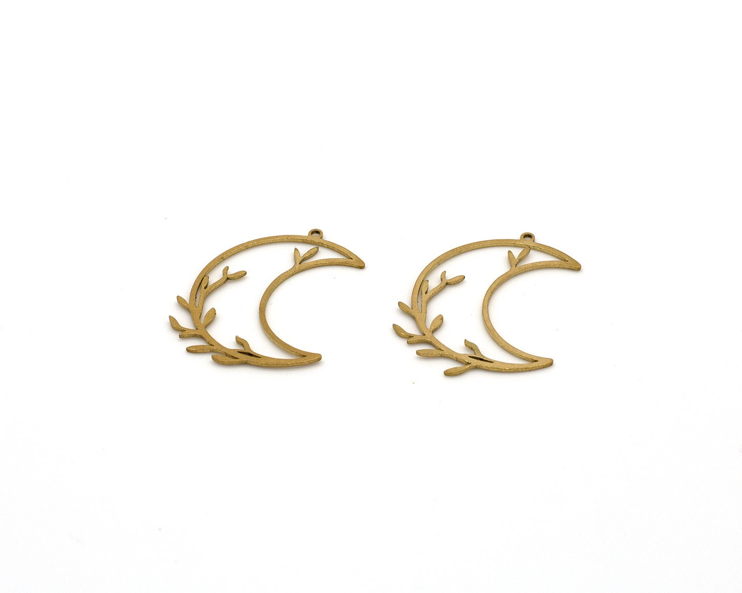 2 x Raw Brass Crescent Moon Charms, 31x22mm (C0667)