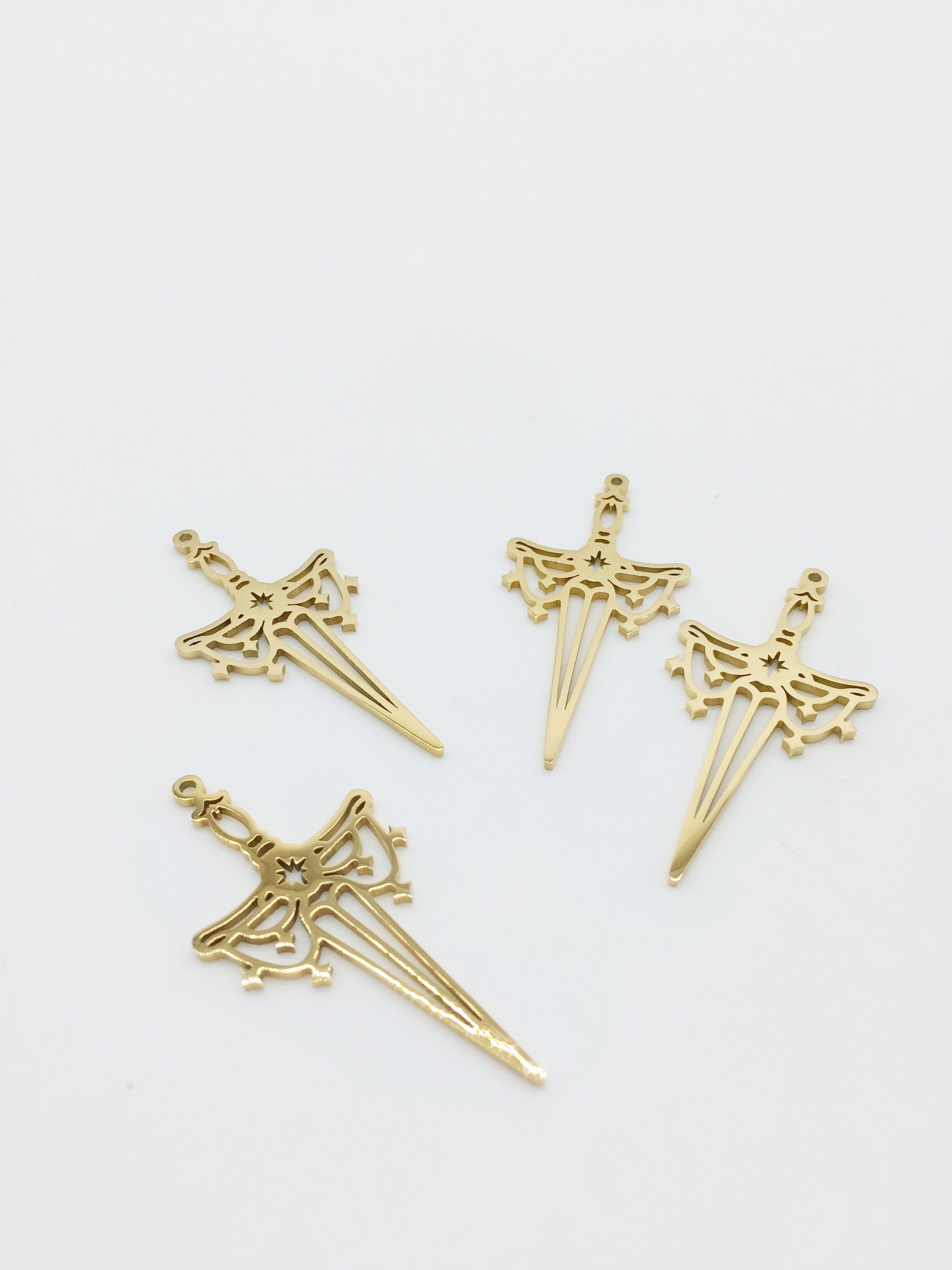 1 x Gold Plated Solid Stainless Steel Celestial Dagger Pendants, 25x47mm(3717)