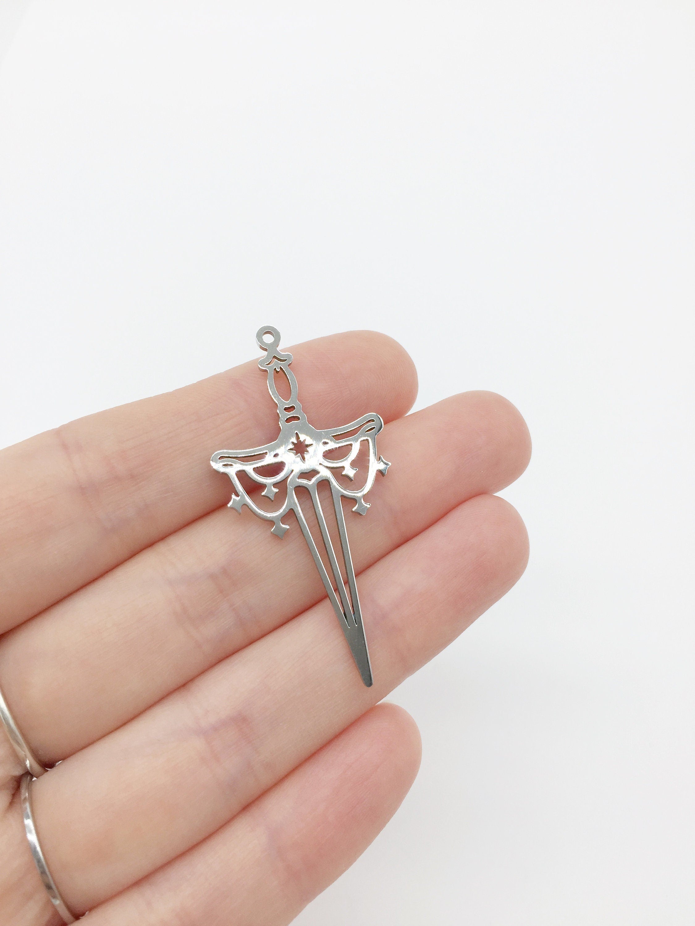 1 x Stainless Steel Celestial Dagger Pendant, 25x47mm (3717)