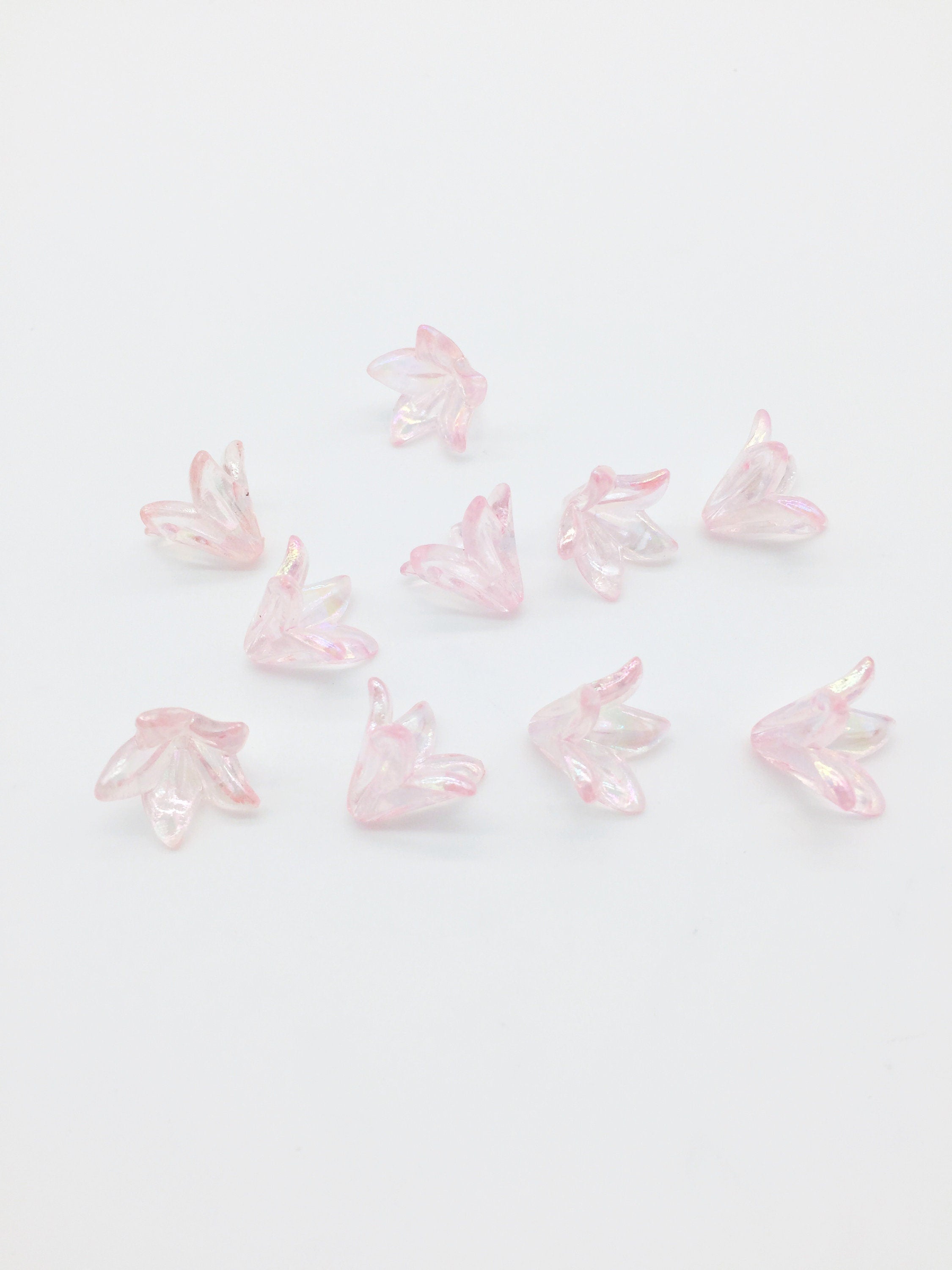 20 x Light Pink AB Plated Lily Flower Beads, 15x17mm
