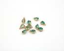 2 x 14K Gold Plated Green Faceted Glass Teardrop Pendants, 11x6mm (1377)