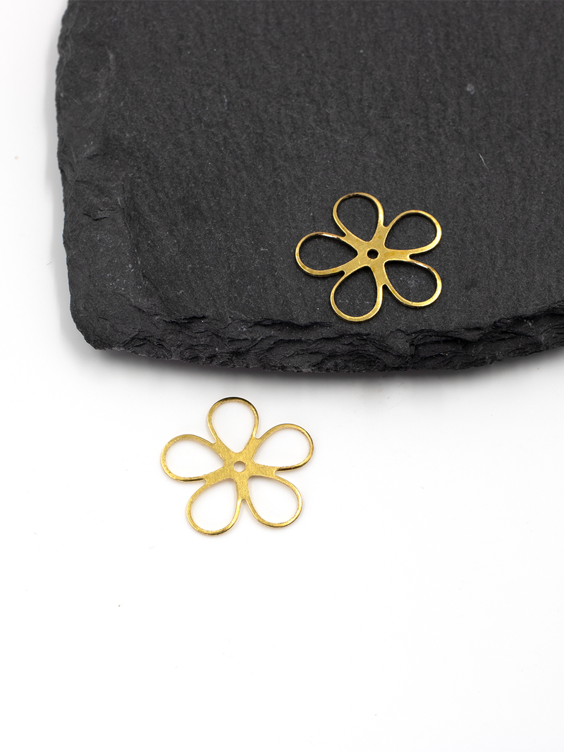 10 x Raw Brass Open Flower Links, 22mm Brass Flower Charms (C0120)
