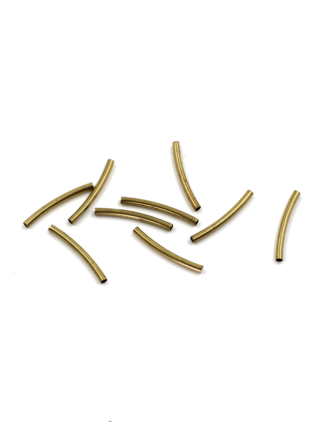 50 x Raw Brass Curved Tube Spacer Beads, 20x2mm