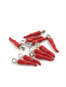 4 x Enamelled Red Chilli Pepper Charms with Silver Loops, 21x4mm (0072S)
