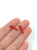 4 x Enamelled Red Chilli Pepper Charms with Silver Loops, 21x4mm (0072S)