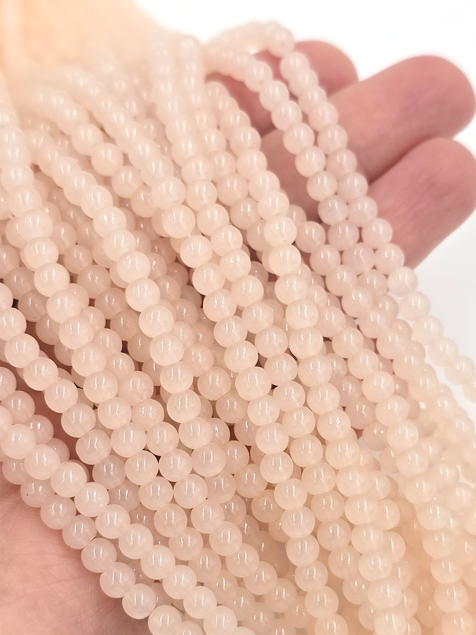 1 strand x Light Peach Jade Imitation Round Glass Beads, 4.5mm