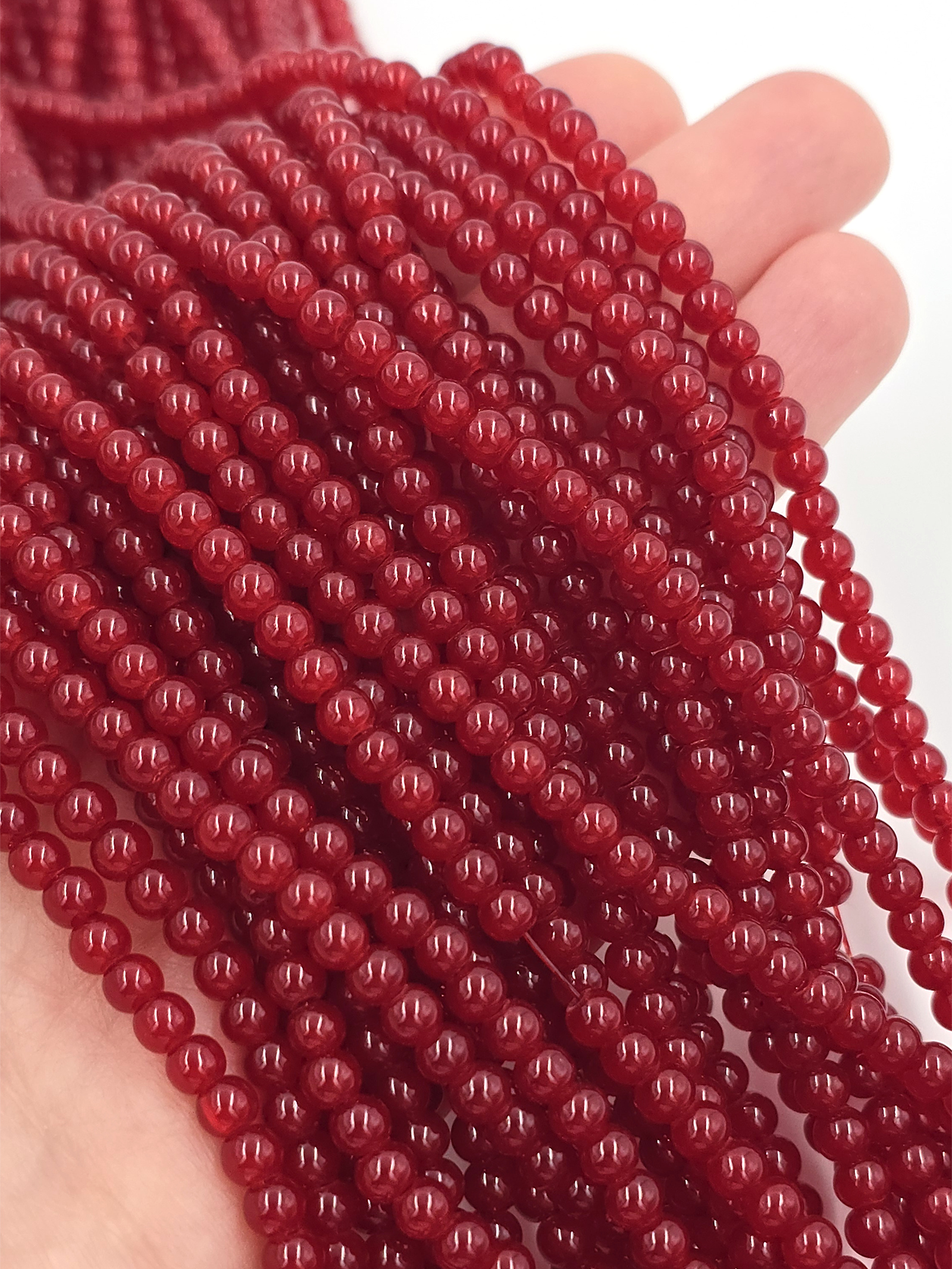 1 strand x Burgundy Jade Imitation Round Glass Beads, 4.5mm