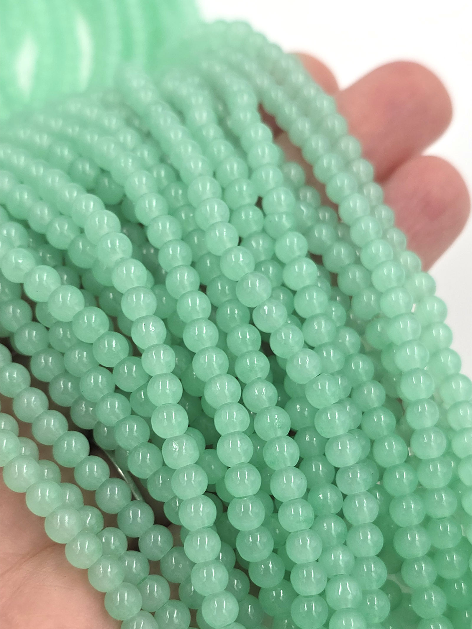 1 strand x Green Jade Imitation Round Glass Beads, 4.5mm