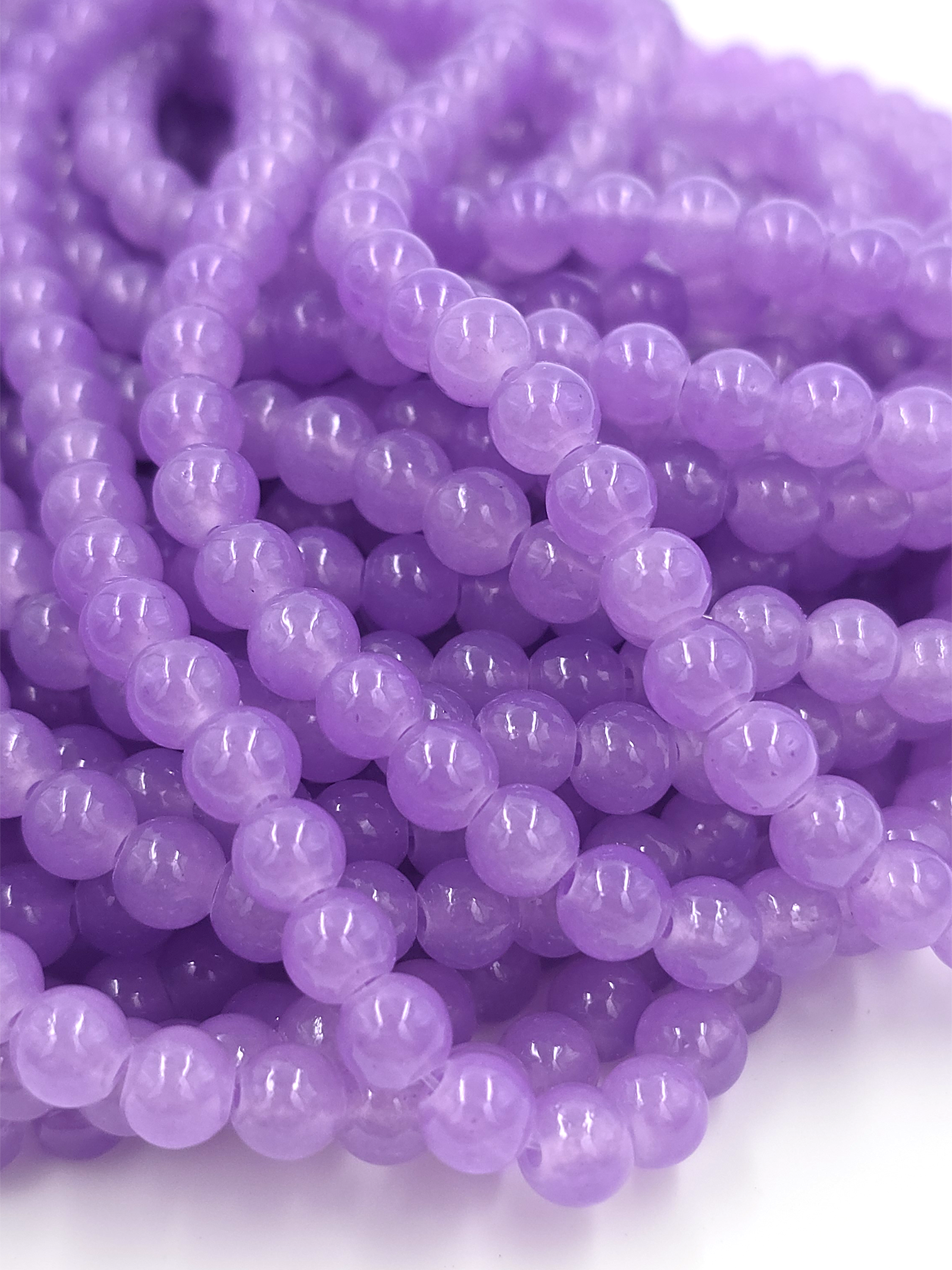 1 strand x Purple Jade Imitation Round Glass Beads, 6.5mm
