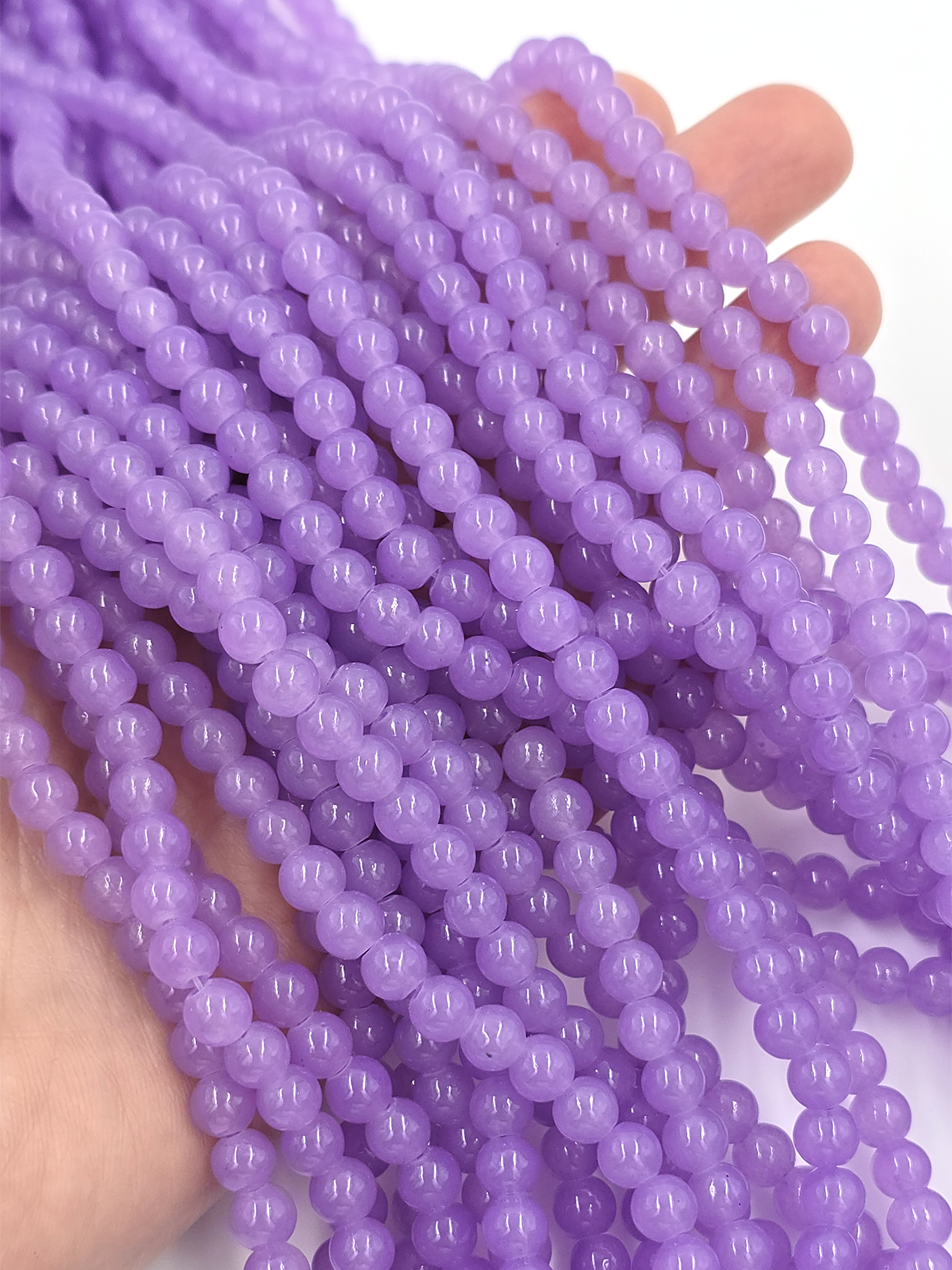 1 strand x Purple Jade Imitation Round Glass Beads, 6.5mm