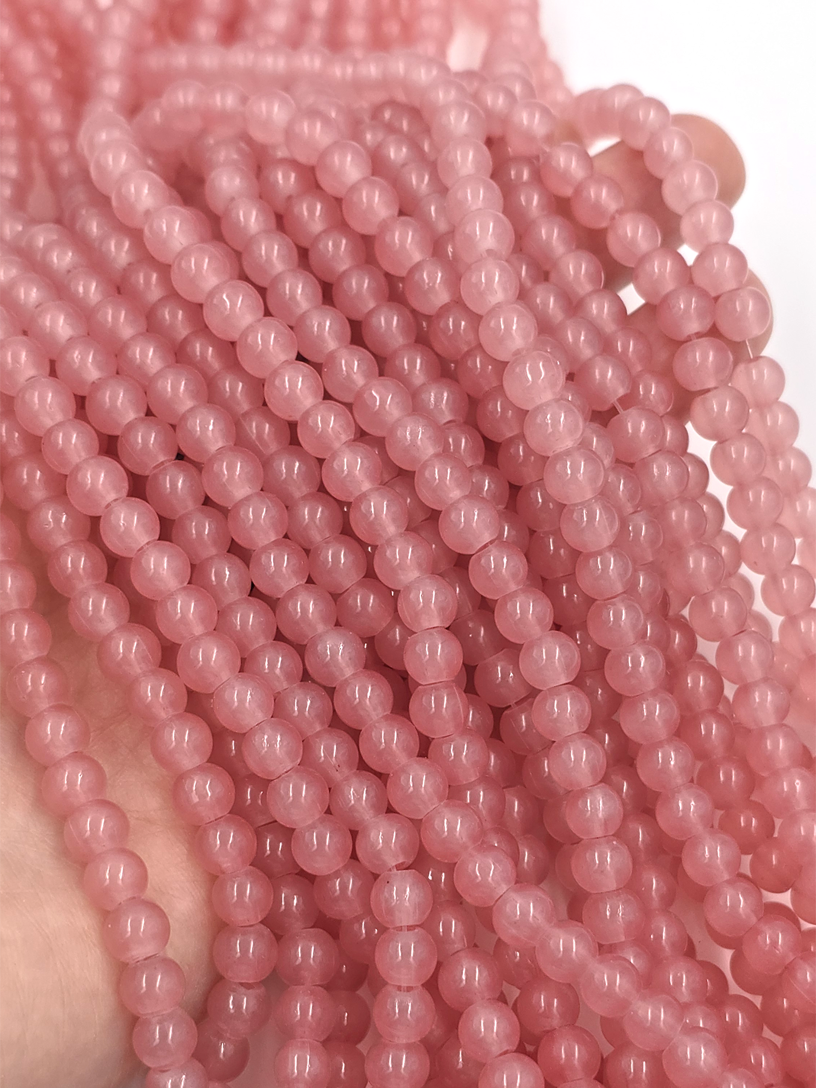 1 strand x Dusty Pink Jade Imitation Round Glass Beads, 6.5mm