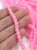 1 strand x Bright Pink Jade Imitation Round Glass Beads, 6.5mm