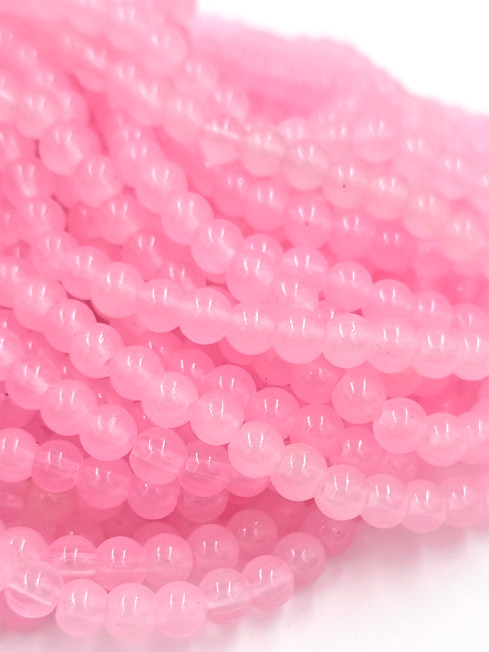 1 strand x Pink Jade Imitation Round Glass Beads, 6.5mm