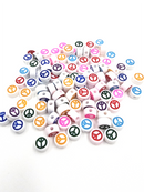 100 x Opaque White Flat Round Acrylic Beads with Colourful Peace Pattern, 7x4mm