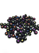 100 x Opaque Black Flat Round Acrylic Beads with Neon Heart Pattern, 7x4mm