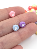 100 x Colourful Flat Round Acrylic Beads with Heart Pattern, 7x4mm