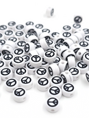 100 x Opaque White Flat Round Acrylic Beads Peace Pattern, 7x4mm