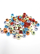 100 x Colourful Flat Round Alphabet Beads with Black Letters, 7x4mm