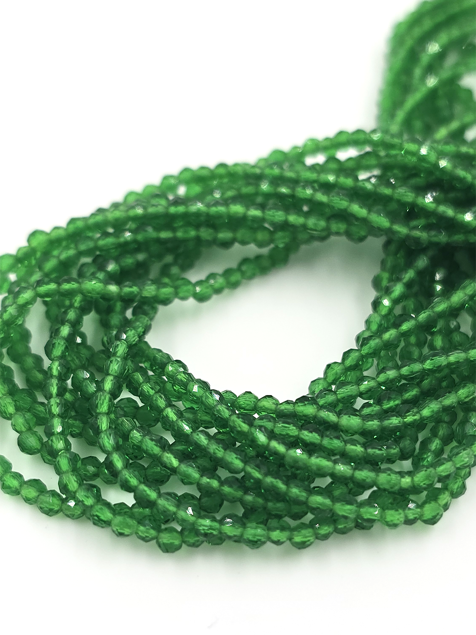 1 strand x 2mm Micro Faceted Bright Green Crystal Beads (4115)