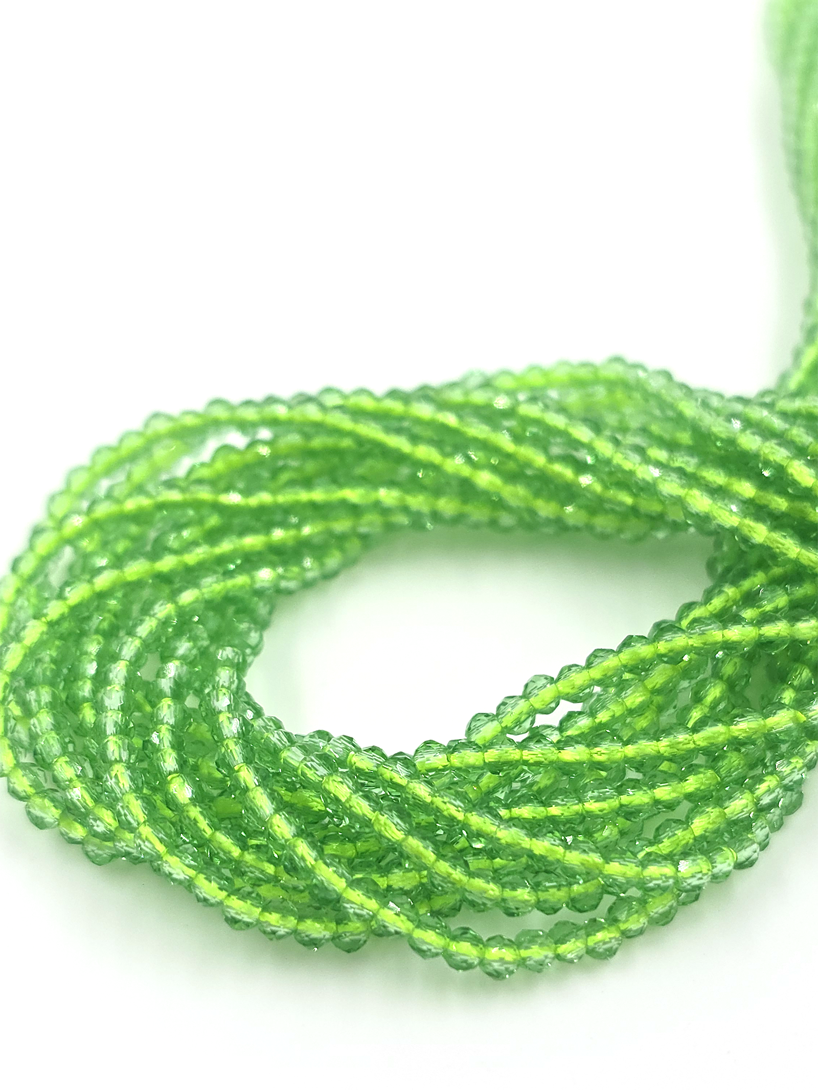 1 strand x 2mm Micro Faceted Lime Green Crystal Beads (4113)