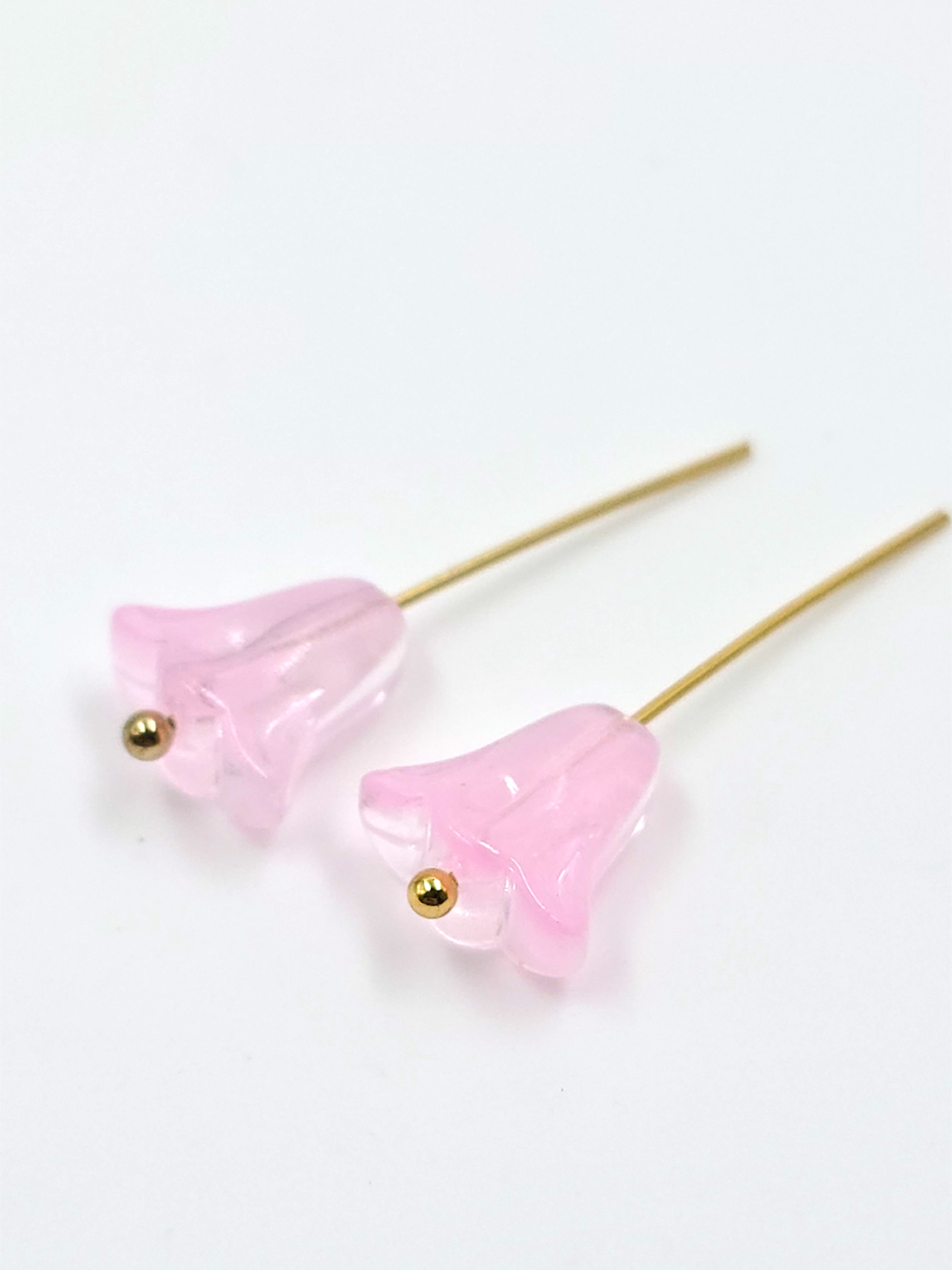 10 x Bell Shaped Pink Glass Flower Beads, 10x10mm