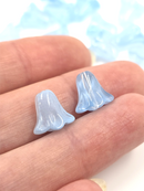 10 x Bell Shaped Blue Glass Flower Beads, 10x10mm (2357)