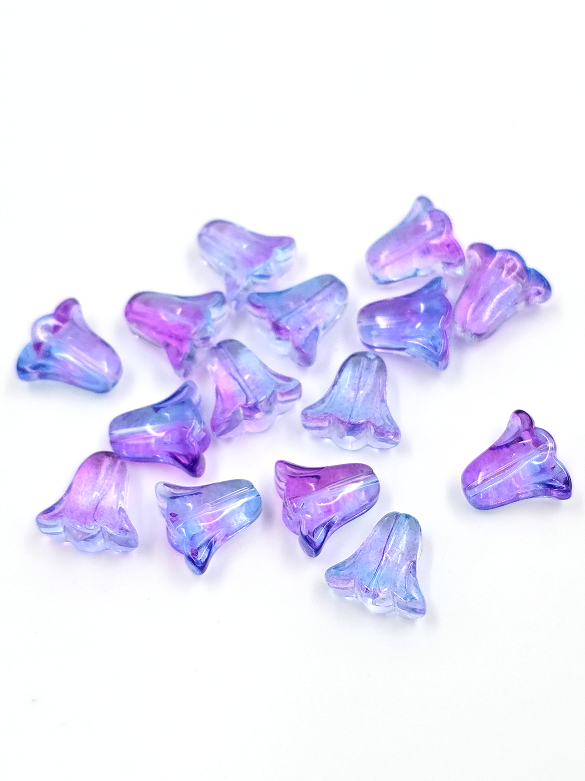 10 x Bell Shaped Lavender Colour Glass Flower Beads, 10x10mm (2360)
