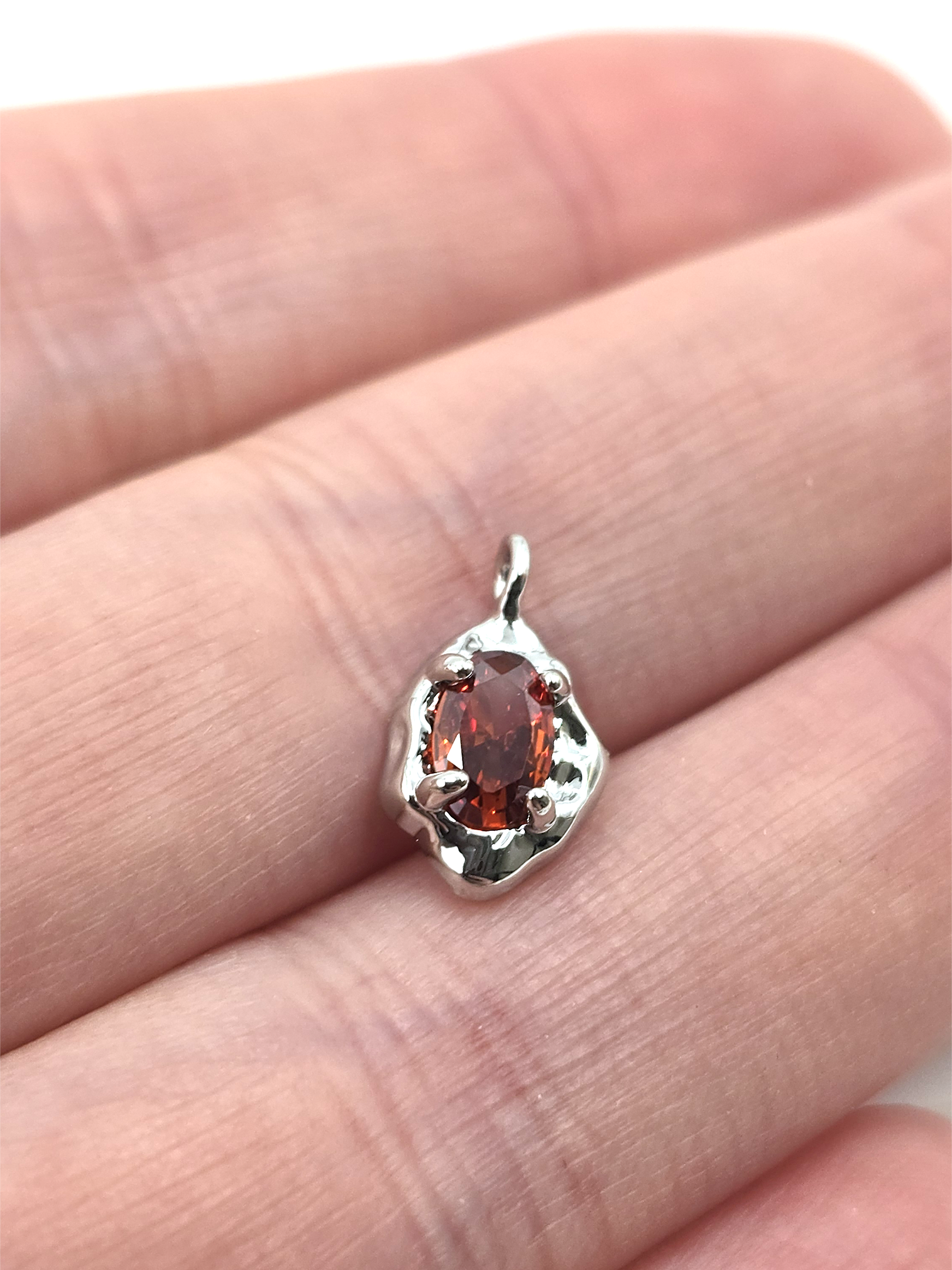 2 x Silver Organic Shaped Amber Cubic Zirconia Teardrop Charms, 12.5x7.5mm