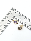 2 x Gold Organic Shaped Purple Cubic Zirconia Teardrop Charms, 12.5x7.5mm