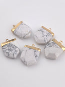 1 x Natural Howlite Pendant, Large Howlite Electroplated Pendant, Pentagon Gemstone Pendant in Gold Tone Setting (3964)