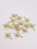 2 x Gold Tone Crystal and Pearl Star Charms, 21x18mm (3966)