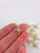 2 x Gold Tone Crystal and Pearl Star Charms, 21x18mm (3966)