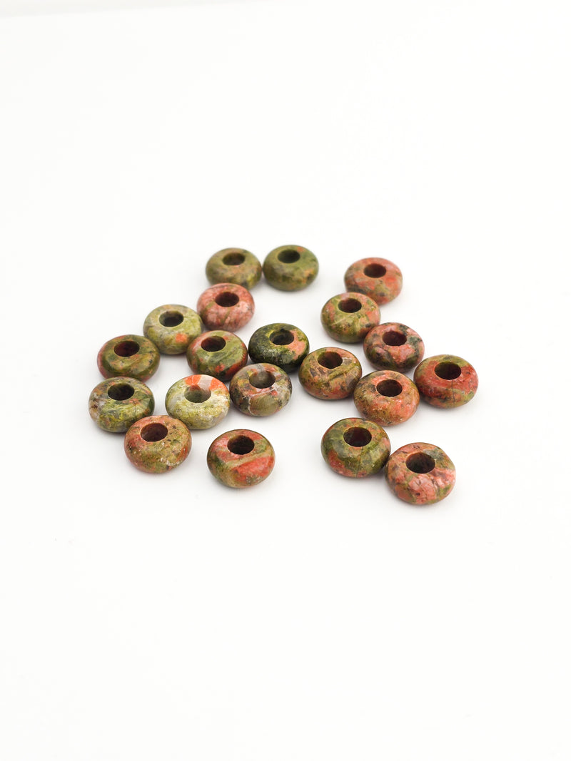2 x Unakite Gemstone Donut Shaped Beads, 10mm (3991A)