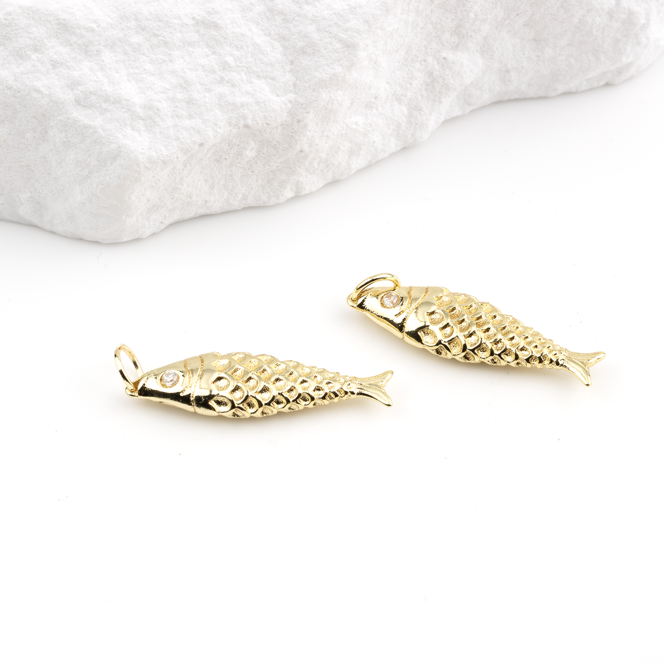 18K Gold Plated Brass Fish Charm, 25x7mm